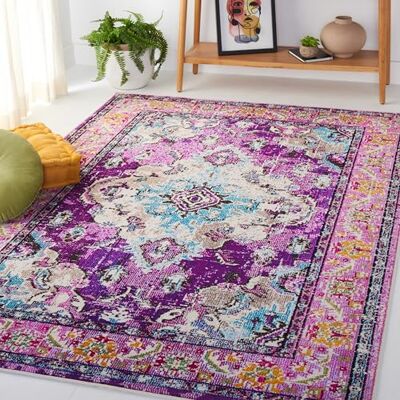 Safavieh Boho koberec do obývacího pokoje, jídelny, ložnice Monaco Collection, krátká předsíň, fialová a světle modrá, 155 x 231 cm Safavieh Boho koberec do obývacího pokoje, jídelny, ložnice Monaco Collection, krátká předsíň, fialová a světle modrá, 155 x 231 cm