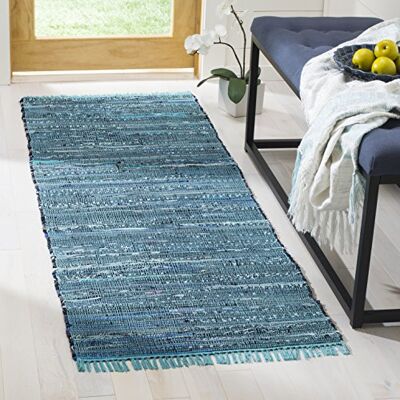 SAFAVIEH Moderní koberec pro obývací pokoj, jídelnu, ložnici Rag Rug Collection, krátká předsíň, modrá a multi, 69 X 183 cm SAFAVIEH Moderní koberec pro obývací pokoj, jídelnu, ložnici Rag Rug Collection, krátká předsíň, modrá a multi, 69 X 183 cm