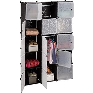 Relaxdays Regálový systém, šatní skříň s 11 přihrádkami, šatník se 2 šatní tyčemi, plastový zásuvný regál, černý, 37 × 110 × 181 cm Relaxdays Regálový systém, šatní skříň s 11 přihrádkami, šatník se 2 šatní tyčemi, plastový zásuvný regál, černý, 37 × 110 × 181 cm