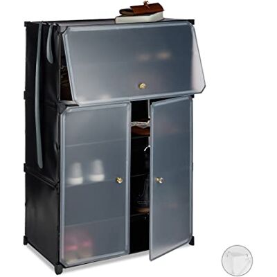 Relaxdays , černá plastová skříňka na boty, XL zásuvný regál, botník pro 24 párů, 6 přihrádek s dvířky, V Š x H 94 x 61,5 x 31,5 cm, 10024519_46, botník s dvířky Relaxdays , černá plastová skříňka na boty, XL zásuvný regál, botník pro 24 párů, 6 přihrádek s dvířky, V Š x H 94 x 61,5 x 31,5 cm, 10024519_46, botník s dvířky