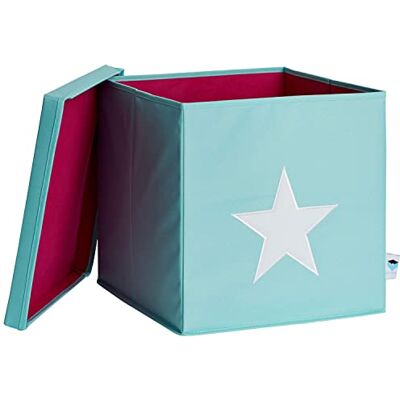 LOVE !T STORE !T LOVE IT STORE IT Úložný box s víkem – Kallax vložka z látky – zesílená dřevem, nosnost do 30 kg – omyvatelný – tyrkysový s bílou hvězdou – 33 x 33 x 33 cm LOVE !T STORE !T LOVE IT STORE IT Úložný box s víkem – Kallax vložka z látky – zesílená dřevem, nosnost do 30 kg – omyvatelný – tyrkysový s bílou hvězdou – 33 x 33 x 33 cm