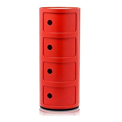 Kartell Componibili, 4 prvky, červená, kulatá základna Kartell Componibili, 4 prvky, červená, kulatá základna