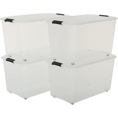 Iris Ohyama Sada úložných boxů Iris, způsob uspořádání s rukojetí a box s kolečky, stohovatelný, plastový box, průhledný Iris Ohyama Sada úložných boxů Iris, způsob uspořádání s rukojetí a box s kolečky, stohovatelný, plastový box, průhledný
