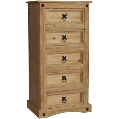Vida Designs Corona komoda, 5 zásuvek, úzká, masivní borovicové dřevo Vida Designs Corona komoda, 5 zásuvek, úzká, masivní borovicové dřevo