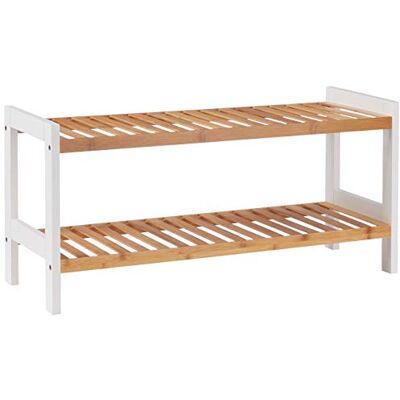 HAKU Botník bambus a MDF rám bíle lakovaný 2 bambusové police přírodní organizér na boty – rozměry: Š 70 x V 34 x H 26 cm, styl: Scandinavian HAKU Botník bambus a MDF rám bíle lakovaný 2 bambusové police přírodní organizér na boty – rozměry: Š 70 x V 34 x H 26 cm, styl: Scandinavian