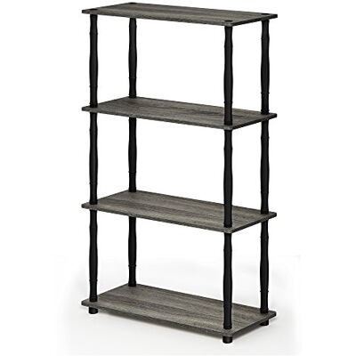 Furinno Víceúčelový regál se 4 patry, dřevo, francouzský dub šedý/černý, 29,46 x 59,94 x 109,86 cm Furinno Víceúčelový regál se 4 patry, dřevo, francouzský dub šedý/černý, 29,46 x 59,94 x 109,86 cm