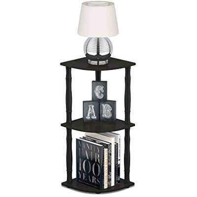Furinno Kompaktní rohový víceúčelový regál se 3 policemi, dřevo, espresso/černá, 29,46 × 29,46 × 75,18 cm Furinno Kompaktní rohový víceúčelový regál se 3 policemi, dřevo, espresso/černá, 29,46 × 29,46 × 75,18 cm
