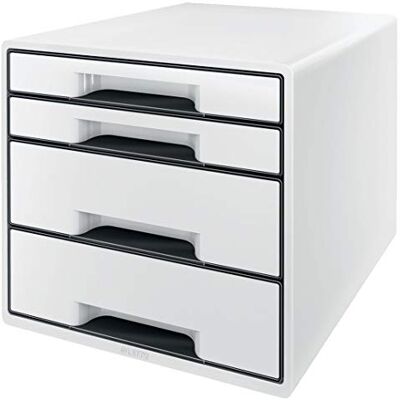 Leitz CUBE Zásuvkový box se 4 přihrádkami, A4, vč. průhledné zásuvkové vložky, bílá/černá, WOW, 52521001 Leitz CUBE Zásuvkový box se 4 přihrádkami, A4, vč. průhledné zásuvkové vložky, bílá/černá, WOW, 52521001