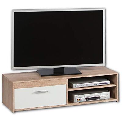 Stella Trading Nízká komoda Gemma se vzhledem dubu sonoma, bílý jednoduchý TV stolek se spoustou úložného prostoru pro váš obývací pokoj, 120 x 32 x 38 cm Stella Trading Nízká komoda Gemma se vzhledem dubu sonoma, bílý jednoduchý TV stolek se spoustou úložného prostoru pro váš obývací pokoj, 120 x 32 x 38 cm