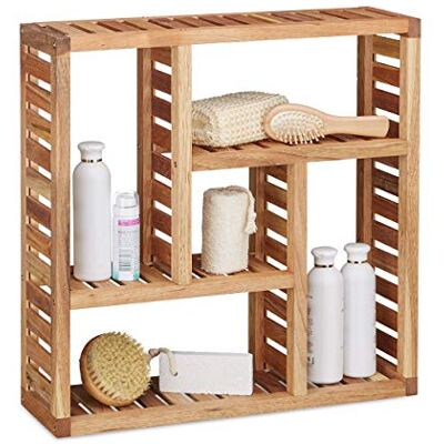 Relaxdays Nástěnný regál s 5 policemi, vlašský ořech, do koupelny, chodby či obývacího pokoje, úložný prostor, v × š × h: 50 × 50 × 15 cm, přírodní Relaxdays Nástěnný regál s 5 policemi, vlašský ořech, do koupelny, chodby či obývacího pokoje, úložný prostor, v × š × h: 50 × 50 × 15 cm, přírodní