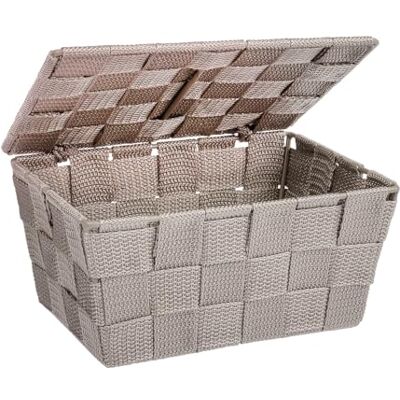 Wenko Úložný koš s víkem Adria Taupe – koupelnový koš s víkem, polypropylen, 19 x 10 x 14 cm, šedohnědá Wenko Úložný koš s víkem Adria Taupe – koupelnový koš s víkem, polypropylen, 19 x 10 x 14 cm, šedohnědá