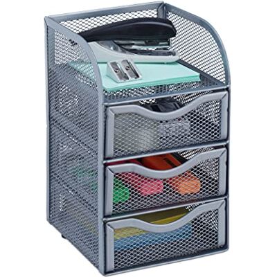 Relaxdays Organizér na psací stůl, kancelářská police z kovového pletiva, odkládací box pro kancelářské potřeby, V x Š x H: 21 x 12,5 x 13 cm, stříbrný Relaxdays Organizér na psací stůl, kancelářská police z kovového pletiva, odkládací box pro kancelářské potřeby, V x Š x H: 21 x 12,5 x 13 cm, stříbrný