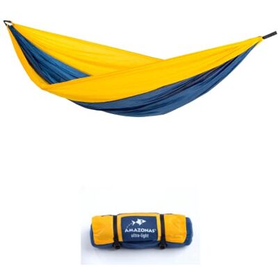 AMAZONAS Ultra-Light Houpací síť Adventure Hammock XXL Nemo – Nejlehčí houpací síť Supersize na světě 350 g, 320 × 230 cm, rozměr balení 24 × 7 cm až 200 kg ve žluto-modré barvě AMAZONAS Ultra-Light Houpací síť Adventure Hammock XXL Nemo – Nejlehčí houpací síť Supersize na světě 350 g, 320 × 230 cm, rozměr balení 24 × 7 cm až 200 kg ve žluto-modré barvě