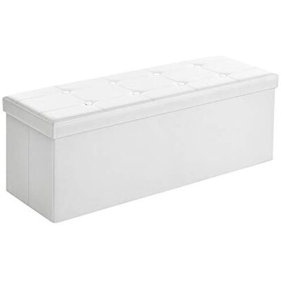 SONGMICS 110 cm lavice s úložným prostorem, truhla na sezení, úložný box, podnožka, skládací, polstrovaný, potah z umělé kůže, nosnost až 300 kg, bílý LSF702 SONGMICS 110 cm lavice s úložným prostorem, truhla na sezení, úložný box, podnožka, skládací, polstrovaný, potah z umělé kůže, nosnost až 300 kg, bílý LSF702