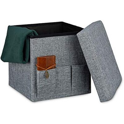 Relaxdays Skládací taburet 38 x 38 x 38 cm stabilní sedací kostka s 3 bočními kapsami sedací kostka z lněné lavice jako úložný box s úložným prostorem a odpojením víka pro obývací pokoj, šedá Relaxdays Skládací taburet 38 x 38 x 38 cm stabilní sedací kostka s 3 bočními kapsami sedací kostka z lněné lavice jako úložný box s úložným prostorem a odpojením víka pro obývací pokoj, šedá