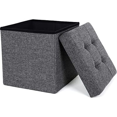 SONGMICS Sedací stolička s úložným prostorem, skládací stolička, skládací stolička, sedací kostka do obývacího pokoje, ložnice, 38 x 38 x 38 cm, tmavě šedá LSF27Z SONGMICS Sedací stolička s úložným prostorem, skládací stolička, skládací stolička, sedací kostka do obývacího pokoje, ložnice, 38 x 38 x 38 cm, tmavě šedá LSF27Z