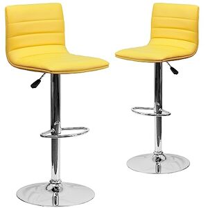 Flash Furniture Barová stolička, moderní, vinyl, výškově nastavitelná, s horizontálními ozdobnými švy na opěradle, 2 kusy, žlutá Flash Furniture Barová stolička, moderní, vinyl, výškově nastavitelná, s horizontálními ozdobnými švy na opěradle, 2 kusy, žlutá