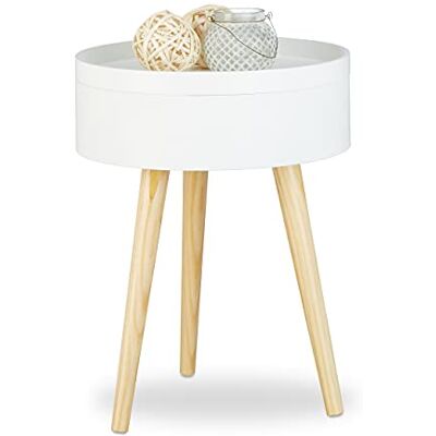Relaxdays Servírovací stolek kulatý skandinávský design, 70 let, noční stolek s podnosem, úložný prostor, V x Š x H: 50 x 38 x 38 cm, bílý Relaxdays Servírovací stolek kulatý skandinávský design, 70 let, noční stolek s podnosem, úložný prostor, V x Š x H: 50 x 38 x 38 cm, bílý