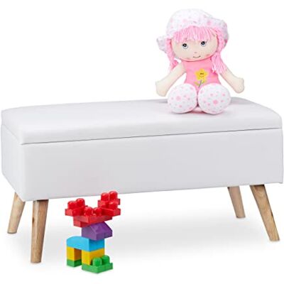 Relaxdays Lavice s úložným prostorem, 40 l, polstrovaná, dřevěné nohy, lavice truhla umělá kůže, V x Š x H: 40 x 80 x 39,5 cm, bílá, velikost Relaxdays Lavice s úložným prostorem, 40 l, polstrovaná, dřevěné nohy, lavice truhla umělá kůže, V x Š x H: 40 x 80 x 39,5 cm, bílá, velikost