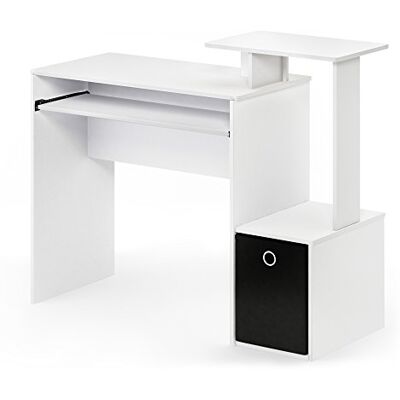 Furinno Víceúčelový domácí kancelářský počítač Econ s odkládací přihrádkou a zásuvkou, dřevo, bílá/černá, 40,01 × 40,01 × 86,61 cm Furinno Víceúčelový domácí kancelářský počítač Econ s odkládací přihrádkou a zásuvkou, dřevo, bílá/černá, 40,01 × 40,01 × 86,61 cm