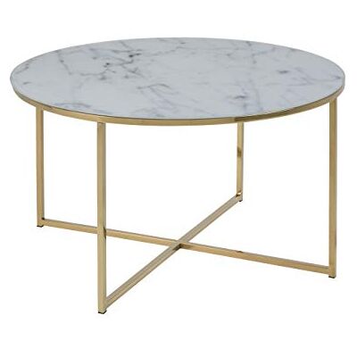 AC Design Furniture Konferenční stolek Antje kulatý, Ø: 80 x 45 cm, vzhled mramoru bílá/zlatá, sklo/kov, 1 ks AC Design Furniture Konferenční stolek Antje kulatý, Ø: 80 x 45 cm, vzhled mramoru bílá/zlatá, sklo/kov, 1 ks