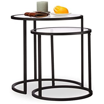 Relaxdays Odkládací stolky sada 2 ks, jídelní stůl, konferenční stolek, se skleněnou deskou, vhodné k sobě navzájem, V Š x H 50,5 x 50 x 50 cm, černý Relaxdays Odkládací stolky sada 2 ks, jídelní stůl, konferenční stolek, se skleněnou deskou, vhodné k sobě navzájem, V Š x H 50,5 x 50 x 50 cm, černý