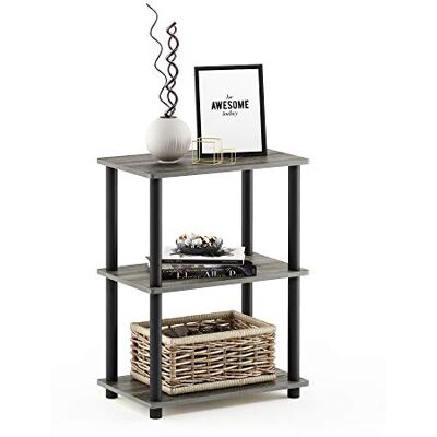 Furinno Odkládací přihrádka se 3 patry, dřevo, francouzský dub šedý/černý, 27 x 27 x 63, 6 cm Furinno Odkládací přihrádka se 3 patry, dřevo, francouzský dub šedý/černý, 27 x 27 x 63, 6 cm