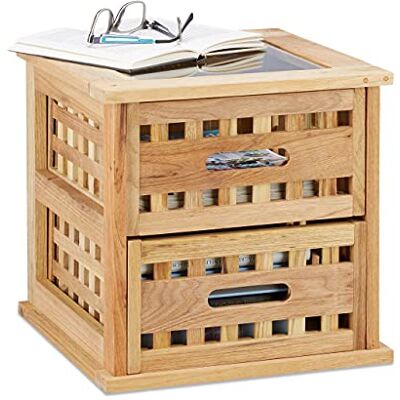 Relaxdays Servírovací stolek vlašský ořech, čtvercová noční skříňka z přírodního dřeva se 2 zásuvkami, v × š × h: 34 × 34 cm, přírodní Relaxdays Servírovací stolek vlašský ořech, čtvercová noční skříňka z přírodního dřeva se 2 zásuvkami, v × š × h: 34 × 34 cm, přírodní