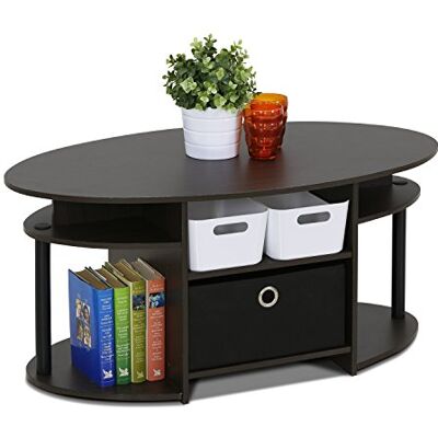 Furinno JAYA Oválný konferenční stolek s moderním designem se zásuvkou, dřevo, ořech, 50. 04 x 50, 04 x 16, 4 cm, ořech/černý Furinno JAYA Oválný konferenční stolek s moderním designem se zásuvkou, dřevo, ořech, 50. 04 x 50, 04 x 16, 4 cm, ořech/černý