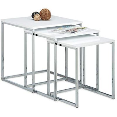 Relaxdays Odkládací stolek, sada 3 ks, konferenční stolek, dřevo, kov, sada stolků, moderní design, v × š × h: cca 42 × 40 × 40 cm Relaxdays Odkládací stolek, sada 3 ks, konferenční stolek, dřevo, kov, sada stolků, moderní design, v × š × h: cca 42 × 40 × 40 cm