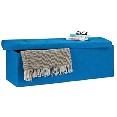 Relaxdays Skládací lavice XXL, sedací kostka s úložným prostorem, sedací kostka z lnu, s víkem, v × š × 38 cm, modrá Relaxdays Skládací lavice XXL, sedací kostka s úložným prostorem, sedací kostka z lnu, s víkem, v × š × 38 cm, modrá