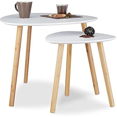 Relaxdays Sada 2 stolků, prostorově úsporné servírovací stolky v severském designu, květinový stolek a přihrádka na noviny, bílé Relaxdays Sada 2 stolků, prostorově úsporné servírovací stolky v severském designu, květinový stolek a přihrádka na noviny, bílé