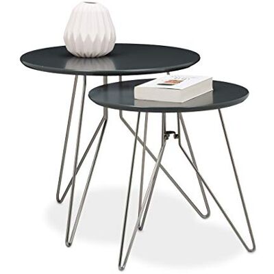 Relaxdays Servírovací stolek, sada 2 ks stolů do obývacího pokoje, ze dřeva s šedými matnými stolními deskami o průměru 48 a 40 cm, jako konferenční stolek a telefonní stůl ve dvou různých velikostech, šedá matná Relaxdays Servírovací stolek, sada 2 ks stolů do obývacího pokoje, ze dřeva s šedými matnými stolními deskami o průměru 48 a 40 cm, jako konferenční stolek a telefonní stůl ve dvou různých velikostech, šedá matná