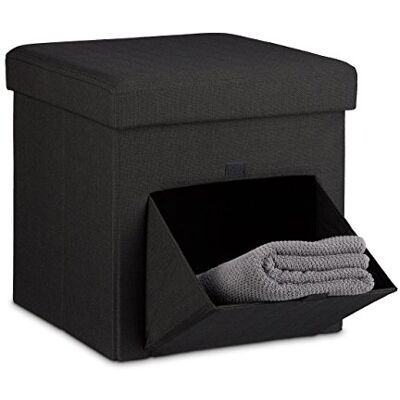 Relaxdays Skládací stolička, len, sedací kostka, úložný box s výklopným uzávěrem, odnímatelné víko, sedací kostka, stabilní, podnožka, v × š × h 38 × 38 cm, černá Relaxdays Skládací stolička, len, sedací kostka, úložný box s výklopným uzávěrem, odnímatelné víko, sedací kostka, stabilní, podnožka, v × š × h 38 × 38 cm, černá