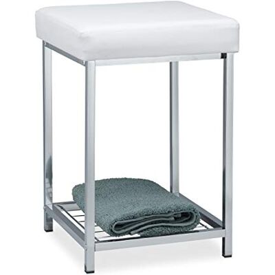 Relaxdays , Polstrovaná bílá stolička, malá taburet, čtvercová, polstrovaná stolička s přihrádkou, koupelnová stolička, V × Š × H 47 × 33 cm Relaxdays , Polstrovaná bílá stolička, malá taburet, čtvercová, polstrovaná stolička s přihrádkou, koupelnová stolička, V × Š × H 47 × 33 cm