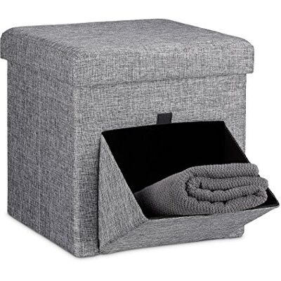Relaxdays Skládací stolička, len, sedací kostka, úložný box s výklopným uzávěrem, odnímatelné víko, sedací kostka, stabilní, podnožka, v × š × h 38 × 38 cm, šedá Relaxdays Skládací stolička, len, sedací kostka, úložný box s výklopným uzávěrem, odnímatelné víko, sedací kostka, stabilní, podnožka, v × š × h 38 × 38 cm, šedá
