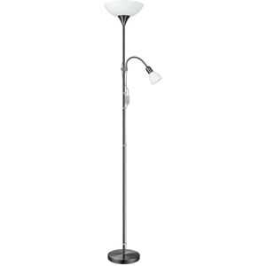 Eglo Stojací lampa Up 2, 2 plamenná stojací lampa, stojací lampa z kovu, skla a plastu, lampa do obývacího pokoje v nikl-neru, bílá, lampa s vypínačem, stropní svítilna s lampičkou na čtení, E27, E14 Eglo Stojací lampa Up 2, 2 plamenná stojací lampa, stojací lampa z kovu, skla a plastu, lampa do obývacího pokoje v nikl-neru, bílá, lampa s vypínačem, stropní svítilna s lampičkou na čtení, E27, E14
