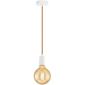 Eglo Závěsné svítidlo Yorth, 1 plamenná šňůra závěsná lampa vintage, industriální, závěsné svítidlo z oceli v bílé, kabel v oranžové barvě, lampa na jídelní stůl, lampa do obývacího pokoje závěsná s Eglo Závěsné svítidlo Yorth, 1 plamenná šňůra závěsná lampa vintage, industriální, závěsné svítidlo z oceli v bílé, kabel v oranžové barvě, lampa na jídelní stůl, lampa do obývacího pokoje závěsná s