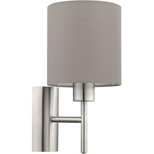 Eglo Nástěnná lampa Pasteri, 1 plamenné textilní nástěnné svítidlo, lampa do chodby z kovu ve stříbrné barvě a látka v barvě taupe, objímka E27 Eglo Nástěnná lampa Pasteri, 1 plamenné textilní nástěnné svítidlo, lampa do chodby z kovu ve stříbrné barvě a látka v barvě taupe, objímka E27