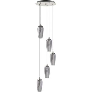 Eglo Závěsné svítidlo Farsala, 5 svítivých závěsných lamp, závěsné svítidlo z kovu, kouřové sklo, granilové krystaly, lampa na jídelní stůl v matně niklu, černá průhledná, závěsná lampa do obývacího pokoje, objímka G9 Eglo Závěsné svítidlo Farsala, 5 svítivých závěsných lamp, závěsné svítidlo z kovu, kouřové sklo, granilové krystaly, lampa na jídelní stůl v matně niklu, černá průhledná, závěsná lampa do obývacího pokoje, objímka G9