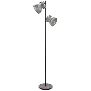 Eglo Stojací lampa Barnstaple, 2plamenná vintage stojací lampa v industriálním designu, retro stojací lampa z oceli se zinkem použitým vzhledem, dřevo, vzhled rzi, černá, objímka E27, vč. stupacího Eglo Stojací lampa Barnstaple, 2plamenná vintage stojací lampa v industriálním designu, retro stojací lampa z oceli se zinkem použitým vzhledem, dřevo, vzhled rzi, černá, objímka E27, vč. stupacího