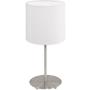 Eglo Stolní lampa Pasteri, 1 plamenná textilní stolní lampa, lampa na noční stolek z oceli a látky, barva: matný nikl, bílá, objímka: E27, vč. vypínače, V: 40 cm Eglo Stolní lampa Pasteri, 1 plamenná textilní stolní lampa, lampa na noční stolek z oceli a látky, barva: matný nikl, bílá, objímka: E27, vč. vypínače, V: 40 cm