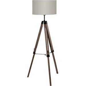 Eglo Stojací lampa Lantada, 1 plamenná stojací lampa Vintage, stojací lampa ze dřeva, oceli a textilu, lampa do obývacího pokoje v tmavě hnědé a šedohnědé, lampa s vypínačem, objímka E27 Eglo Stojací lampa Lantada, 1 plamenná stojací lampa Vintage, stojací lampa ze dřeva, oceli a textilu, lampa do obývacího pokoje v tmavě hnědé a šedohnědé, lampa s vypínačem, objímka E27