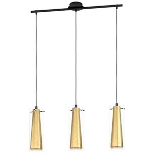 Eglo Závěsná lampa Pinto Gold, 3 žárovky závěsné svítidlo, lampa do jídelny z kovu v černé barvě a sklo v průhledné a zlaté barvě, objímka E27 Eglo Závěsná lampa Pinto Gold, 3 žárovky závěsné svítidlo, lampa do jídelny z kovu v černé barvě a sklo v průhledné a zlaté barvě, objímka E27