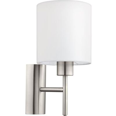 Eglo Nástěnná lampa Pasteri, 1 plamenné textilní nástěnné svítidlo, lampa do chodby z kovu ve stříbrné barvě a látka v bílé, objímka E27 Eglo Nástěnná lampa Pasteri, 1 plamenné textilní nástěnné svítidlo, lampa do chodby z kovu ve stříbrné barvě a látka v bílé, objímka E27
