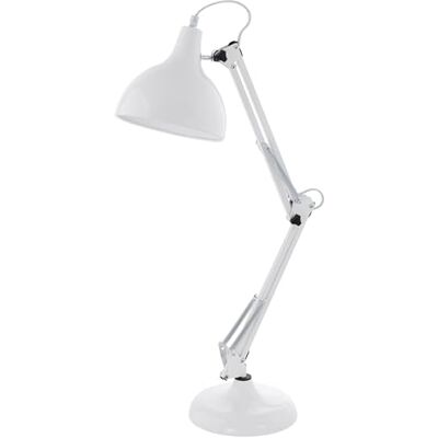 Eglo Stolní lampa Borgillio, 1 plamenná vintage lampa na psací stůl v průmyslovém designu, lampa na noční stolek z oceli, barva: bílá, objímka: E27, vč. vypínače Eglo Stolní lampa Borgillio, 1 plamenná vintage lampa na psací stůl v průmyslovém designu, lampa na noční stolek z oceli, barva: bílá, objímka: E27, vč. vypínače