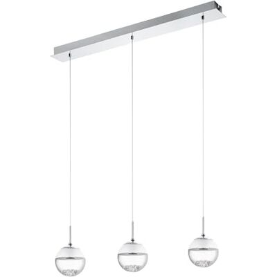 Eglo LED závěsné svítidlo Montefio 1, závěsná lampa se 3 žárovkami, závěsná lampa z kovu, skla a křišťálu, závěsné svítidlo v chromových barvách, bílá, LED lampa na jídelní stůl teplá bílá, L 87 cm Eglo LED závěsné svítidlo Montefio 1, závěsná lampa se 3 žárovkami, závěsná lampa z kovu, skla a křišťálu, závěsné svítidlo v chromových barvách, bílá, LED lampa na jídelní stůl teplá bílá, L 87 cm
