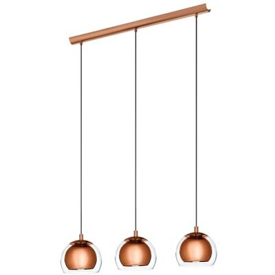 Eglo Závěsné svítidlo Rocamar, závěsná lampa se 3 žárovkami, závěsné svítidlo z kovu v mědi a skle čiré, lampa na jídelní stůl, lampa do obývacího pokoje závěsná s objímkou E27 Eglo Závěsné svítidlo Rocamar, závěsná lampa se 3 žárovkami, závěsné svítidlo z kovu v mědi a skle čiré, lampa na jídelní stůl, lampa do obývacího pokoje závěsná s objímkou E27