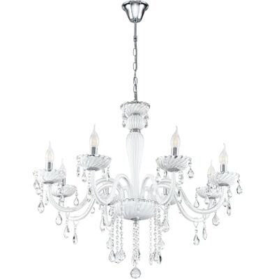 Eglo Závěsné svítidlo Carpento, lustr s 8 žárovkami Vintage, Shabby Chic, závěsná lampa z oceli a skla v chromu, bílá, lampa na jídelní stůl, lampa do obývacího pokoje, závěsná s objímkou E14 Eglo Závěsné svítidlo Carpento, lustr s 8 žárovkami Vintage, Shabby Chic, závěsná lampa z oceli a skla v chromu, bílá, lampa na jídelní stůl, lampa do obývacího pokoje, závěsná s objímkou E14