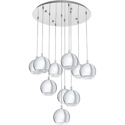 Eglo Závěsné svítidlo Conessa, závěsná lampa s 10 žárovkami, závěsná lampa z kovu a plastu, lampa na jídelní stůl v chromu, čirá, závěsná lampa do obývacího pokoje s objímkou GU10, Ø 58 cm Eglo Závěsné svítidlo Conessa, závěsná lampa s 10 žárovkami, závěsná lampa z kovu a plastu, lampa na jídelní stůl v chromu, čirá, závěsná lampa do obývacího pokoje s objímkou GU10, Ø 58 cm